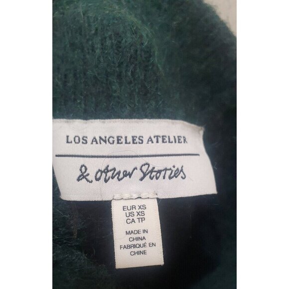 & Other Stories Sweater Mohair /Wool,Dark green Mock Neck, flared sleeve at hem - Picture 6 of 12